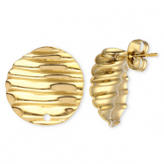 Benodigdheden van Stainless steel Roestvrij staal (RVS) oorbellen / oorsteker round with lines with loop Gold