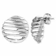 Benodigdheden van Stainless steel Roestvrij staal (RVS) oorbellen / oorsteker round with lines with loop Silver
