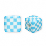 Kralen van acryl square with cubes Blue-white