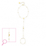 Handkettingen van Stainless steel Roestvrij staal (RVS) moon and star Gold-crystal