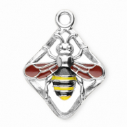 Bedels van Stainless steel Roestvrij staal (RVS) rhombus with bee Silver-rust red-black-yellow