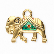 Bedels van Stainless steel Roestvrij staal (RVS) elephant Gold-turquoise green