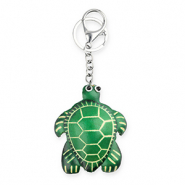 Leren sleutelhangers turtle Green-sand beige-white