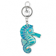 Leren sleutelhangers seahorse Dark cyan blue-sand beige