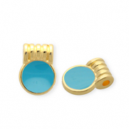 Metaal bedels DQ&reg; round Goud-petrol blue (nikkelvrij)