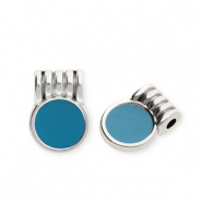 Metaal bedels DQ&reg; round Antiek zilver-petrol blue (nikkelvrij)
