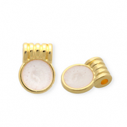 Metaal bedels DQ&reg; round Goud-pearl white (nikkelvrij)
