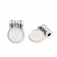 Metaal bedels DQ&reg; round Antiek zilver-pearl white (nikkelvrij)