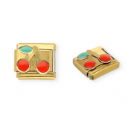 Italian charms losse schakels van Stainless steel Roestvrij staal(RVS) cherries Gold-red-green