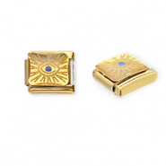 Italian charms losse schakels van Stainless steel Roestvrij staal(RVS) Eye of Providence Gold-yellow-blue