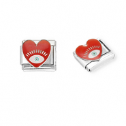 Italian charms losse schakels van Stainless steel Roestvrij staal(RVS) heart with Eye of Providence Silver-dark red-white