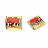 Italian charms losse schakels van Stainless steel Roestvrij staal(RVS) heart "Family" Gold-red-black