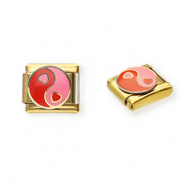 Italian charms losse schakels van Stainless steel Roestvrij staal(RVS) heart Yin & Yang Gold-pink-red
