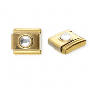 Italian charms losse schakels van Stainless steel Roestvrij staal(RVS) round with strass Gold-crystal