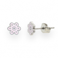 Oorbellen van Stainless steel Roestvrij staal (RVS) flower Lilac-silver