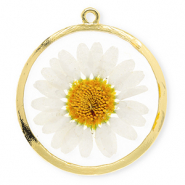 Gedroogde bloemetjes bedel 34mm Gold-white-soft orange