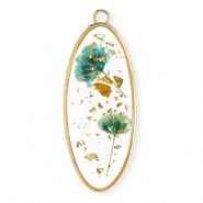 Gedroogde bloemetjes bedel oblong oval Gold-eden green