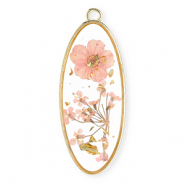 Gedroogde bloemetjes bedel oblong oval Gold-light pink