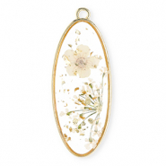 Gedroogde bloemetjes bedel oblong oval Gold-off white