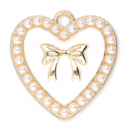 Metaal bedels heart with pearls and bow Gold-white
