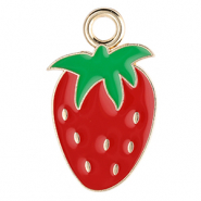 Metaal bedels strawberry Gold-red-green