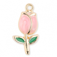 Metaal bedels tulip Gold-light pink-green