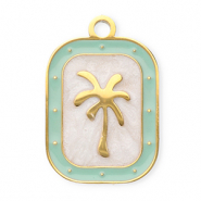 Bedels van Stainless steel Roestvrij staal (RVS) rectangle with palmtree Gold-mint green-white