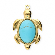 Bedels van Stainless steel Roestvrij staal (RVS) turtle Gold-blue