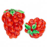 Glaskralen handgemaakt raspberry Red-green