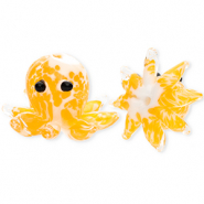 Glaskralen handgemaakt octopus Light orange-white