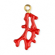 Bedels van Stainless steel Roestvrij staal (RVS) enamel coral Gold-red