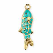 Bedels van Stainless steel Roestvrij staal (RVS) enamel fish Gold-turquoise green