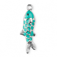 Bedels van Stainless steel Roestvrij staal (RVS) enamel fish Silver-turquoise green