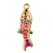 Bedels van Stainless steel Roestvrij staal (RVS) enamel fish Gold-purple-pink-green