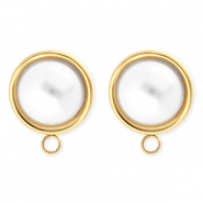 BY31&reg; Benodigdheden van Stainless steel Roestvrij staal (RVS) oorbellen&nbsp;/&nbsp;oorstekers round with imitation pearl with loop Gold-white