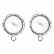 BY31&reg; Benodigdheden van Stainless steel Roestvrij staal (RVS) oorbellen&nbsp;/&nbsp;oorstekers round with imitation pearl with loop Silver-white