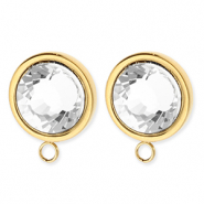 BY31&reg; Benodigdheden van Stainless steel Roestvrij staal (RVS) oorbellen&nbsp;/&nbsp;oorstekers round with crystal with loop Gold-crystal
