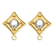 BY31&reg; Benodigdheden van Stainless steel Roestvrij staal (RVS) oorbellen&nbsp;/&nbsp;oorstekers rhombus with crystal with loop Gold-crystal