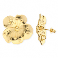 BY31&reg; Benodigdheden van Stainless steel Roestvrij staal (RVS) oorbellen&nbsp;/&nbsp;oorstekers flower with loop Gold