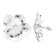 BY31&reg; Benodigdheden van Stainless steel Roestvrij staal (RVS) oorbellen&nbsp;/&nbsp;oorstekers flower with loop Silver