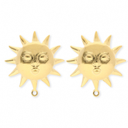 BY31&reg; Benodigdheden van Stainless steel Roestvrij staal (RVS) oorbellen&nbsp;/&nbsp;oorstekers sun with face with loop Gold