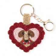 Sleutelhangers heart with dog Gold-silverlined dark red-light pink-brown