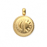 BY31&reg; Bedels van Stainless steel Roestvrij staal (RVS) round with sun & moon Gold