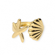 Ringen van Stainless steel Roestvrij staal (RVS) starfish and shell Gold