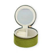 Reisdoosje voor sieraden met spiegeltje round Olive green