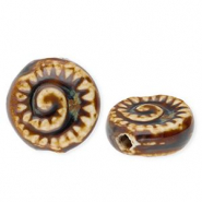Keramiek kraal fossil Dark brown-light brown