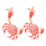 Musthave oorbellen&nbsp;/&nbsp;oorstekers enamel crab met RVS steker Gold-red-pink-white