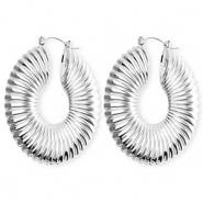 Statement oorbellen / creolen circle ridged met RVS steker Silver
