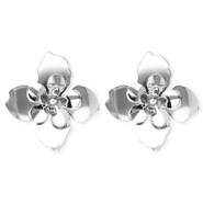 Statement oorbellen / oorstekers flower met RVS steker Silver