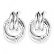 Statement oorbellen / oorstekers double ring met RVS steker Silver